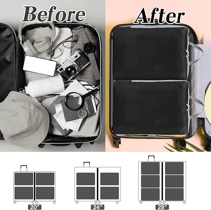 Hosuly 6 Pcs Ultralight Compression Packing Cubes for Travel 17.3 x 12.6'' XL Large Expandable Luggage Organizers for Save Space Family Long Trips (Black 01)