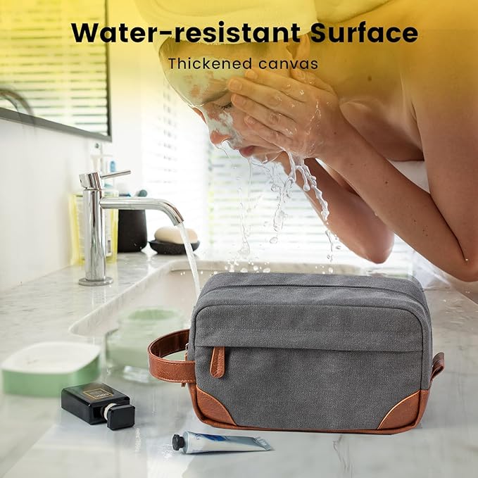 Vorspack Travel Toiletry Bag - Hanging Toiletry Bag for Men Water Resistant Canvas Shaving Bag with Large Capacity for Travel - Light Grey (Pack of 2)