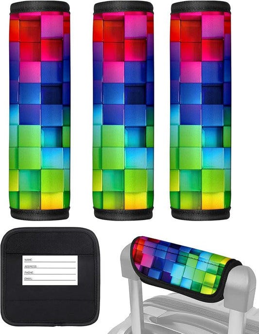 Slohif Luggage Handle Wrap 3Pcs Suitcase Identifier - Bag Strap Cover For Bogg Travel Accessories Easy Identification Bright Marker Sleeve Grips Comfort Neoprene Concealed Tag For Airport Color Block
