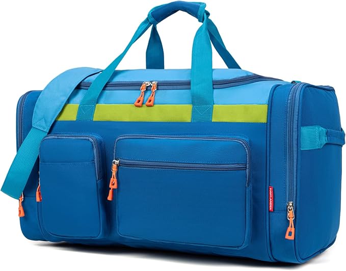 HawLander Large Kids Duffle Bag for Travel, Overnight, or Weekender, 22" inch (Blue)