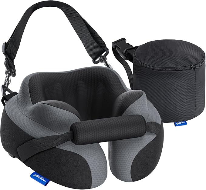 ZIKEE Ergonomic Travel Neck Pillow for Airplane, Dual-Hold Design to Stabilize Head and Neck on Flights, Ear-Free Memory Foam Airplane Travel Pillow, Quality Carrying Case, Breathable & Washable Cover