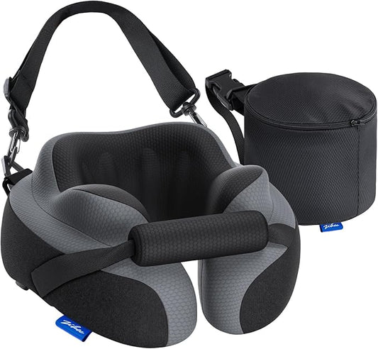 ZIKEE Ergonomic Travel Neck Pillow for Airplane, Dual-Hold Design to Stabilize Head and Neck on Flights, Ear-Free Memory Foam Airplane Travel Pillow, Quality Carrying Case, Breathable & Washable Cover