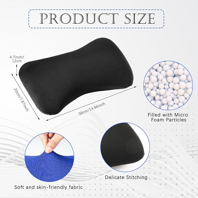 Thyle 2 Pack Bead Neck Pillow Small Bone Shape Neck Support Cushion for Bed Sofa Travel Soft Pillow for Home Sleeping Headrest and Lumbar Support(Black,Blue)