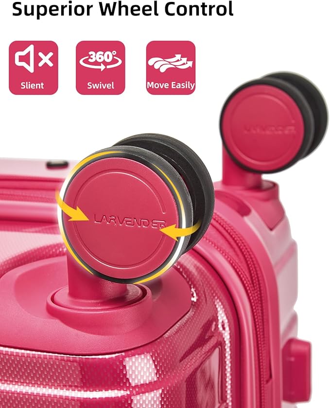 LARVENDER Luggage Sets 6 Piece Hardside Expandable Suitcase with Wheels TSA Lock, PC+ABS Hardshell Lightweight Travel Luggage Sets for Women, Glossy Verry Berry, 6 Piece Set