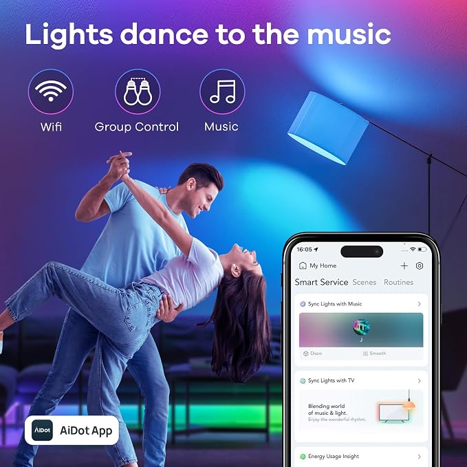 Linkind Smart Light Bulbs, Work with Alexa, Google Home, AiDot | Led Color Changing Light Bulb RGBTW, 2.4G WiFi+Bluetooth, 104 Preset Scene, Music Sync, DIY, Dotis, A19 E26, 60W 800LM, 1Pack