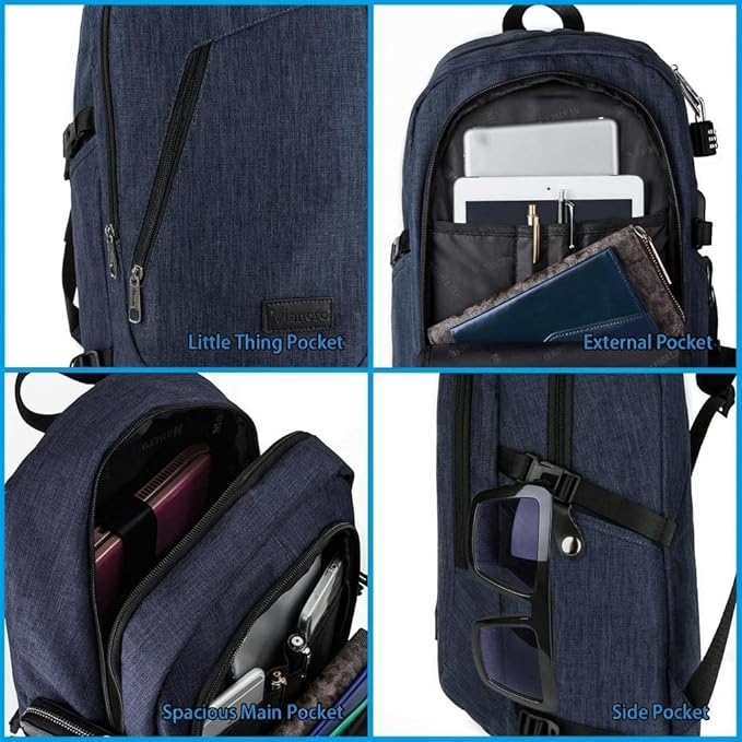 Mancro 17.3 in Business Laptop Backpack for Travel Water Resistant Anti-Theft Backpack with Lock Large Lightweight Computer Bag for Women Men, Blue