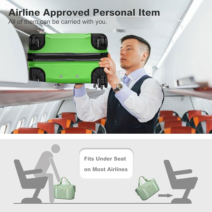 Kono Luggage Set 4 Piece Carry On Lightweight PC+ABS Hardside Luggage with TSA Lock Spinner Wheels Carry On Suitcase Apple Green