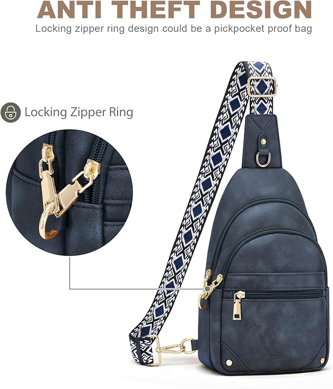 SYTRAH Anti Theft Crossbody Bags for Women, RFID Sling Bag Travel Purse, RFID Cross Body Purses Chest Bag for Travel Navy Blue