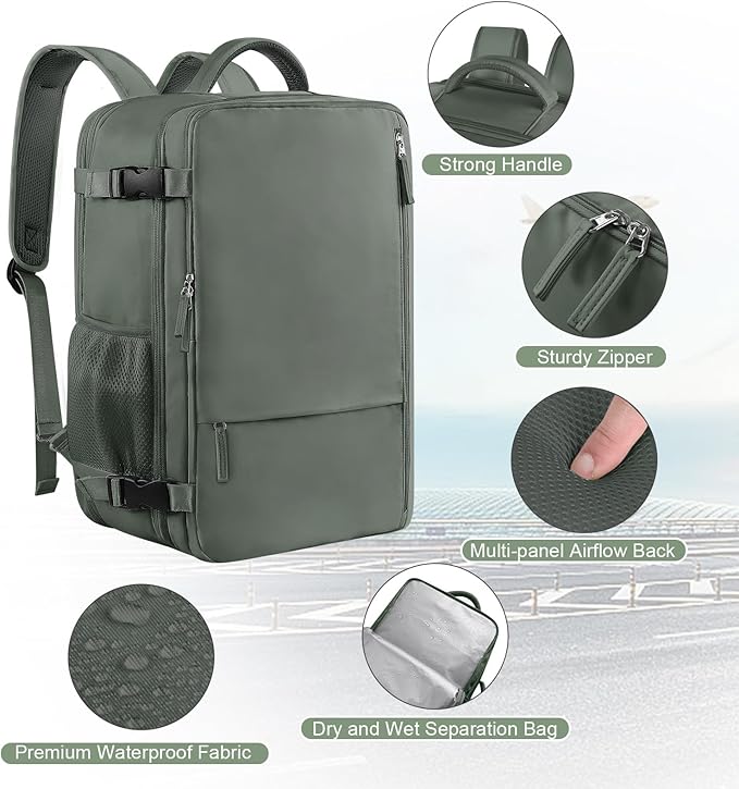 Large Expandable Travel Backpack for Men and Women, 17 Inch Laptop, Waterproof, Casual, College Bookbag, Backpack for Women, as Person Item Flight Approved