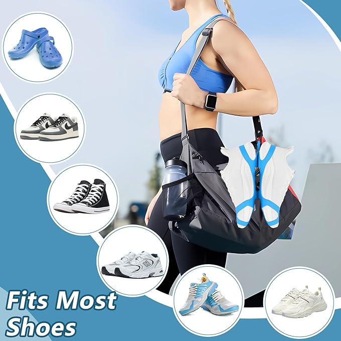 Shoe Holster for Backpack, takyu Shoe Holder with Backpack Clips for Cleat Bag, Shoe Clips Sports and Outdoor Accessories for Climbing Trip Carrying Extra Shoes (Blue)
