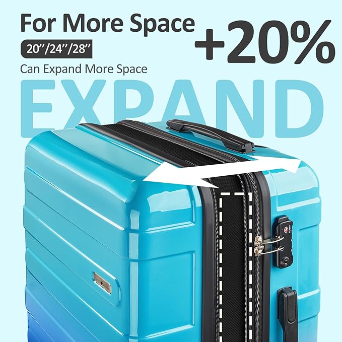 Carry on 20inch Luggage with Spinner Wheels, Lightweight PC+ABS Hard Shell Suitcases, Expandbale Storage & TSA Aprovel Lock