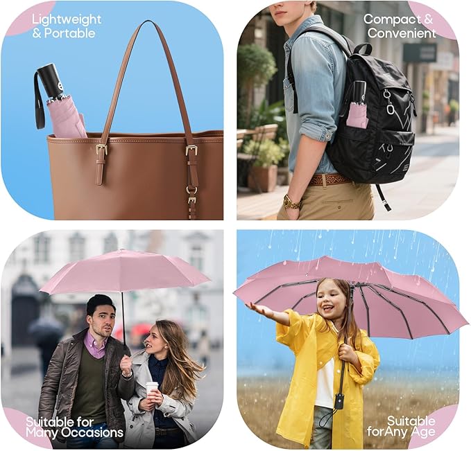 Travel Compact Umbrella, Folding Travel Umbrella for Rain and Shine Small, Windproof Automatic Open/Close, Portable Umbrellas