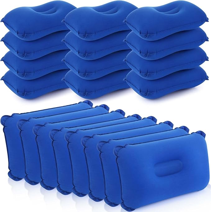 Geelin 20 Pack Inflatable Pillows for Camping Travel Beach Vacation Sand Squared Flocked Soft Fabric Backpacking Ultralight Pillows for Office Sleeping Neck Head Lumbar Support (Blue)
