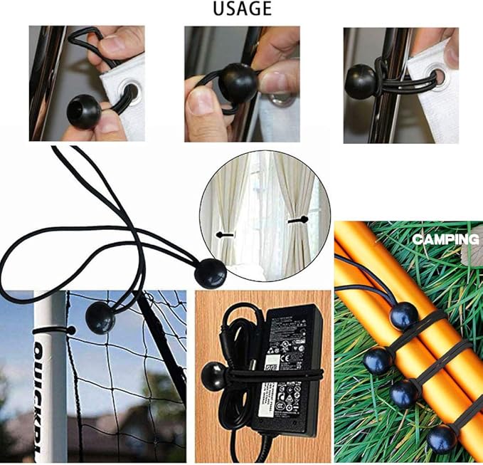 AOPRIE 30 Pack Bungee Balls 9Inches Black Ball Bungee Heavy Duty Heavyweight Tarp Bungee Cords, Weather Resistant Tie Down Strap 4mm Thickness - for Camping, Tents, Cargo, Holding Wire and Hoses