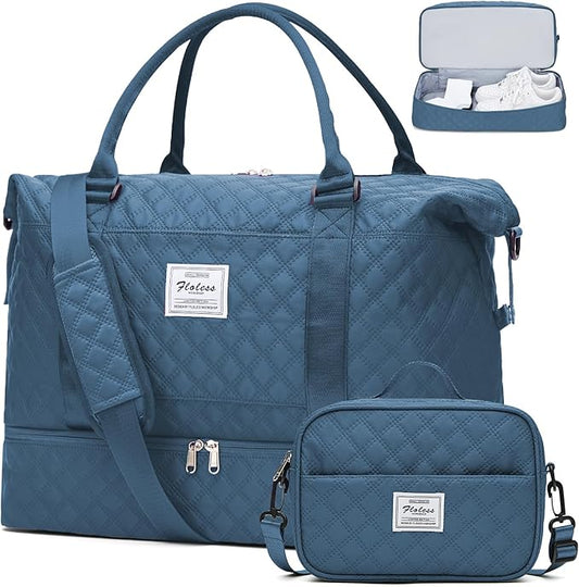 Weekender Bags for Women, Carry on Overnight Weekend Travel Duffel Bag with Shoes Compartment &Toiletry Bag, Personal Item Bag for Travel Business Trips Sport Hospital