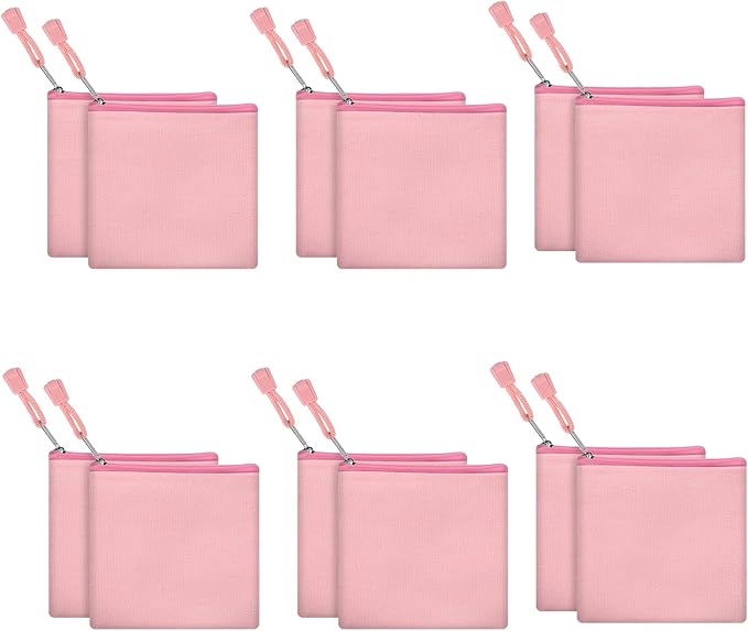 12 Pack DIY Craft Cotton Canvas Bag, Multi-Purpose Cosmetic Bag Makeup Pouches with Zipper Travel Toiletry Bag (XS, Pink)