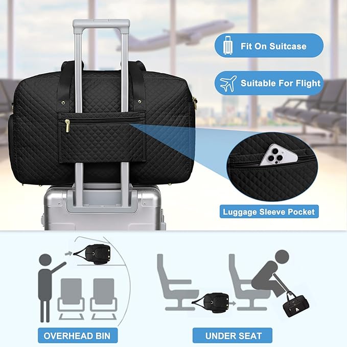 Initial Travel Duffle Bags for Women - Personalized Weekender Bag with Shoe Compartment Overnight Bags with Toiletry Bag Hospital Bag for Women Birthday Gifts for Mom Wife Friends Black (Letter A)