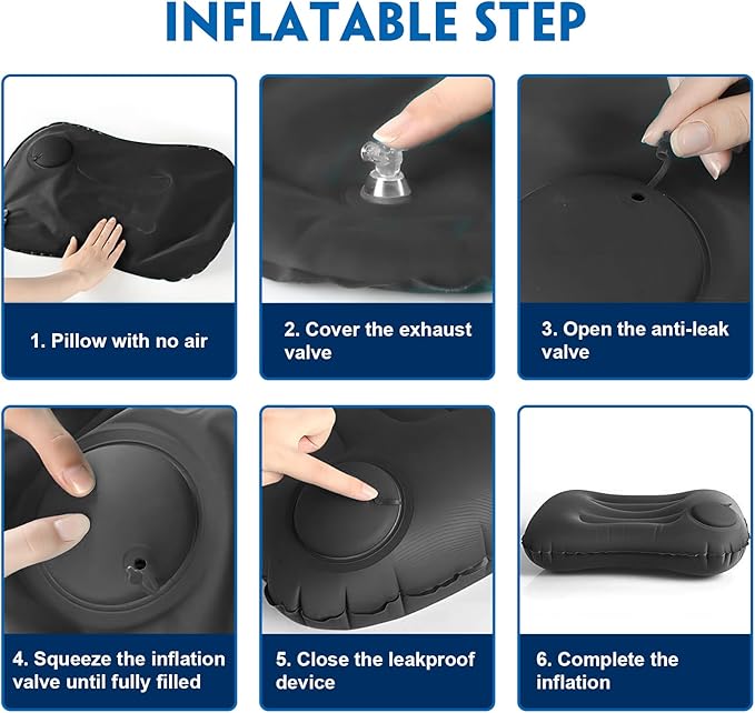 Ultralight Inflatable Camping Travel Pillow - Inflatable Pillow for Neck Lumbar Support,Upgrade Backpacking Pillow,Travel Air Pillows for Camping,Hiking,Backpacking,Press Inflate (Black)