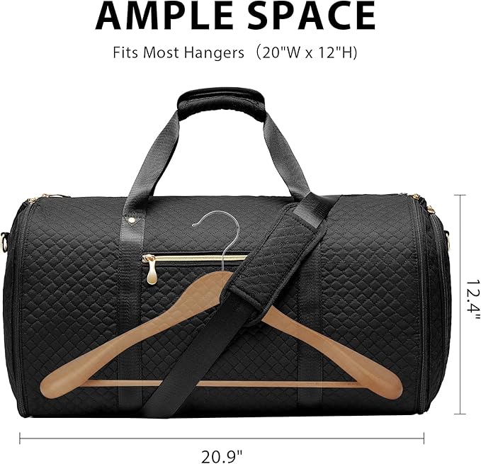 Coolife Garment Bag Carry On Convertible Travel Duffel Bag with Shoe Pouch Weekender Bag for Women Men 2 in 1 Hanging Suit Bag with Shoulder Strap Business Travel Bag (Black, Standard)