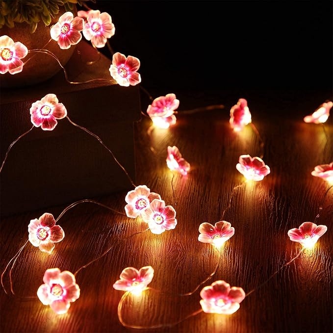 Mudder 1 Pack 13 FT 40 LEDs Cherry Blossom Flower String Lights | Pink Fairy Lights USB and Battery Operated Decorative String Light for Bedroom Indoor Outdoor Christmas Valentines Decor