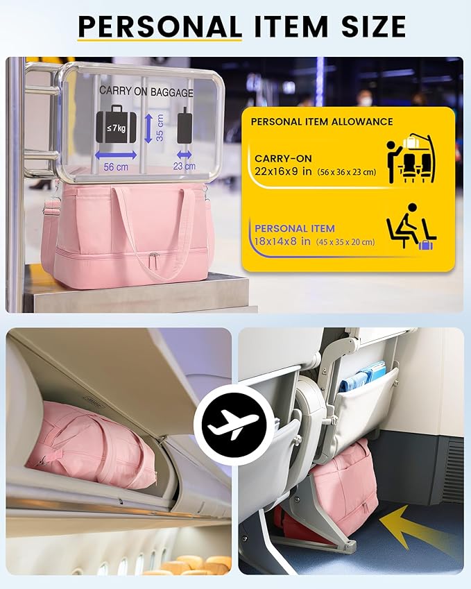 Vorspack Duffle Bag for Travel - 30L Gym Bag for Women Men Personal Item Travel Bag with Shoe Pocket Toiletry Bag Lightweight Carry On Bag for Weekender Overnight Sports - Pink