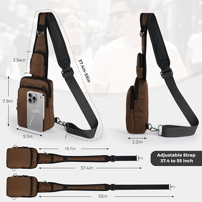 VADOO Sling Bag, Crossbody Bag with Zipper Lock, RFID Blocking & Water Resistant for Men and Women