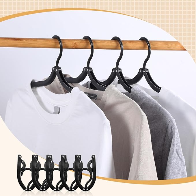 Sieral 40 Pcs Foldable Travel Hangers Plastic Portable Folding Clothes Hangers Cruise Ship Essentials for Travel Cruises Suitcase Dormitory School Hotel Women Laundry Coat Bag Drying(Black)
