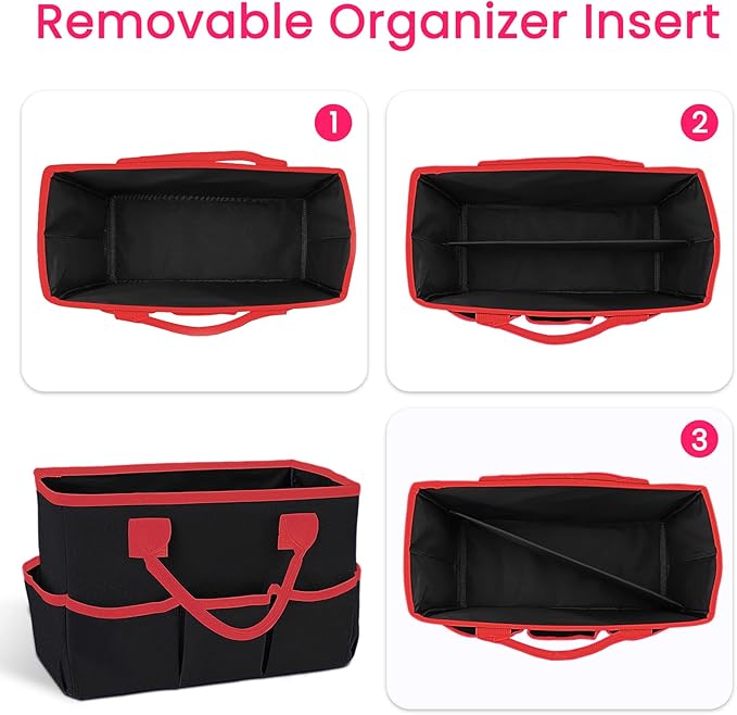Godery Desktop Tote and Organizer, Teacher Helper caddy Bag for Arts, Books, Stationery, Office Desk Organization, Make-up Storage with Handles for Travel (PINK)