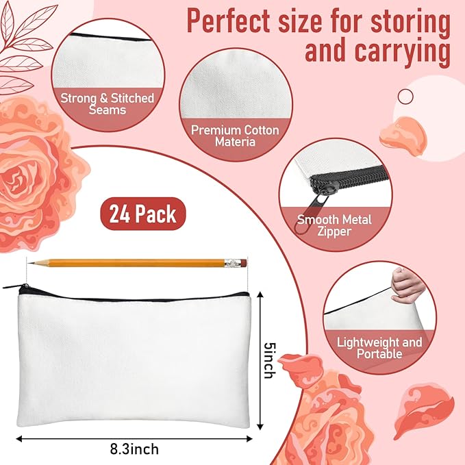 Legigo Blank Canvas Bag Zipper Pouch Makeup Bags Bulk - Multi-Purpose Canvas Pencil Pouch with Sturdy Zipper, Cosmetic Bag Travel Toiletry Bag for DIY Craft Projects, Storage (8.3 x 5 inches)