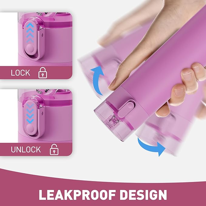 9oz Small Water Bottles with Straw, Mini Water Bottle with One-Hand Open Design, Leak-Proof Locking Lid for Hot&Cold Drinks, Small Travel Water Bottle - 100% Leakproof for School, Travel...(Lavender)
