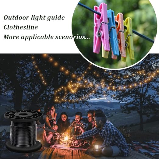 304 Stainless Steel Wire Rope Cable 3/32, Black Vinyl Coated - Outdoor Light Guide Wire for String Lights, Clotheslines - 1/16 Inch Overmolded to 3/32 Inch, 100ft