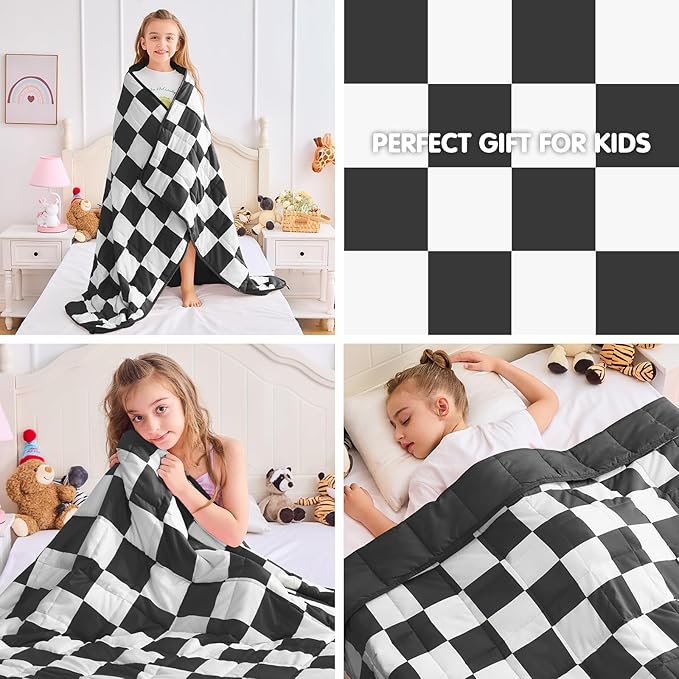 yescool Black Checkered Weighted Blanket 7 Pounds Plaid Weighted Throw Blanket, Heavy Blanket for Sleeping, Tartan Bed Blanket Gifts for 60-80lbs, 40"x60"