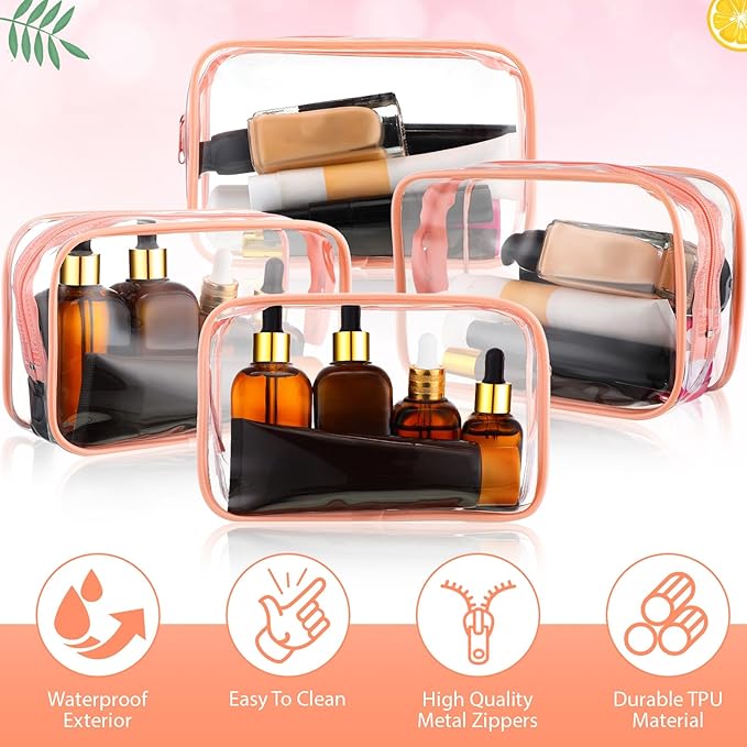 Weewooday 12 Pieces Clear Makeup Bags Cosmetic Storage Bags PVC Zipper Pouches Travel Waterproof Makeup Plastic Case for Women Organizing Toiletries Traveling Bathroom(Small,Pink)
