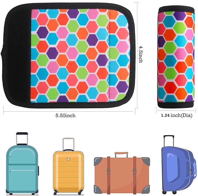 Luggage Handle Wrap for Suitcase-Printed Bright Neoprene Luggage Tags/Grips/Identifiers/Markers/Covers/Gripper for Suitcases Carry On Bags 5 Packs (Colorful-5 Packs)