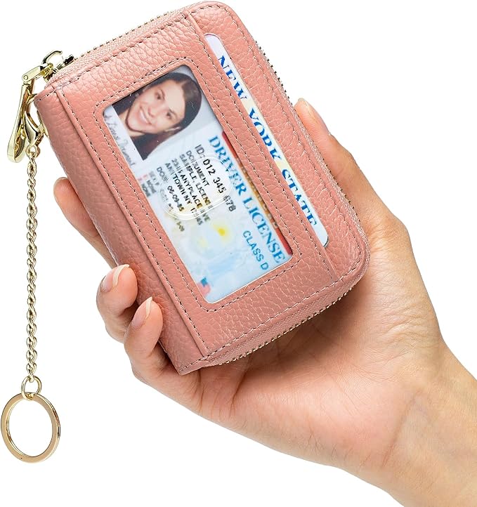 imeetu RFID Credit Card Holder, Small Leather Zipper Card Case Wallet for Women