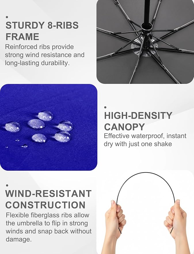 SoulRain Travel Umbrella - Compact Umbrella for Rain - Perfect Large Auto Folding Umbrella - Ideal Car umbrella, Small umbrella, and Travel Companion