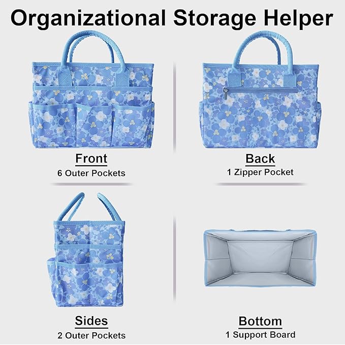 Cupohus Craft Organizer Tote Bag – Art Organizer, Craft Caddy with Multiple Pockets, Large Capacity Supply Storage Bag for Sewing, Knitting, Painting, and Travel（Blue Print）