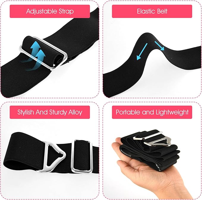 2-in-1 Travel Belt for Luggage Straps Over Handle for Add a Bag, Adjustable Travel Luggage Belt Strap with Alloy Buckle Elastic Belt for Carry On Bag, Suitcase Strap Travel Accessories(Black)