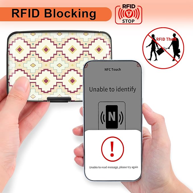 Mayski Credit Card Holder, RFID Blocking, Aluminum Alloy Hard Case, Small Mini Business Metal Wallet for Women Men, Geometric Harmony