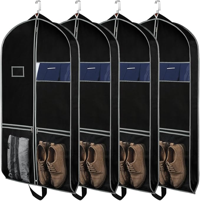 Zilink Garment Bags Suit Bag for Travel and Storage 43 inches Suit Cover Protector for Closet with 2 Large Pockets and 2 Carry Handles for Suit Coat, Dress, Set of 4