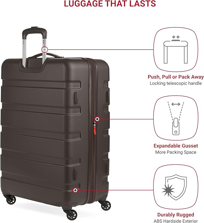 SwissGear 7366 Signature Hardside Expandable Luggage with Spinner Wheels and TSA Lock, Weekender Tote, Chocolate, 2-Piece Set (Weekender/27)