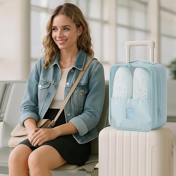 Shoe Bags for Travel Holds 3 Pair of Shoes, Shoe Storage Pouch with 2 Pack Portable Bags, Waterproof & Washable, Blue