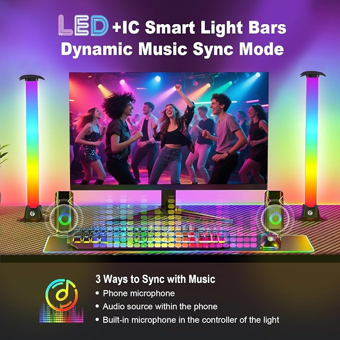 VCOM RGB Light Bar,27.5cm Music Sync RGB IC LED Lights Bars,Color Changing TV Backlight App & Remote Control, USB Powered Ambient Lighting for TV, PC Room Monitor Backlight Gaming Accessories