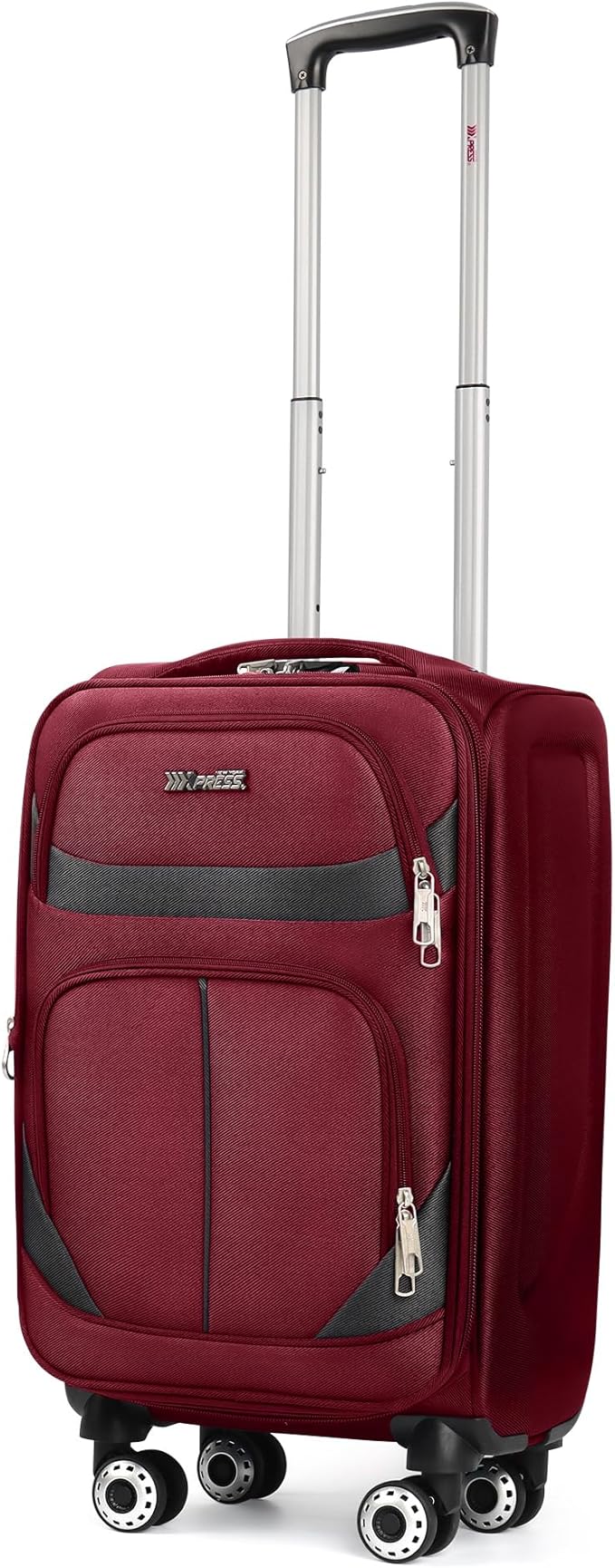 20" Luggage, Softside Suitcase with LOCK,Expandable Luggage w/Double Spinner Wheels, Lightweight Rolling Suitcases for Travel Carry On Luggage（Burgundy-Grey,20in）