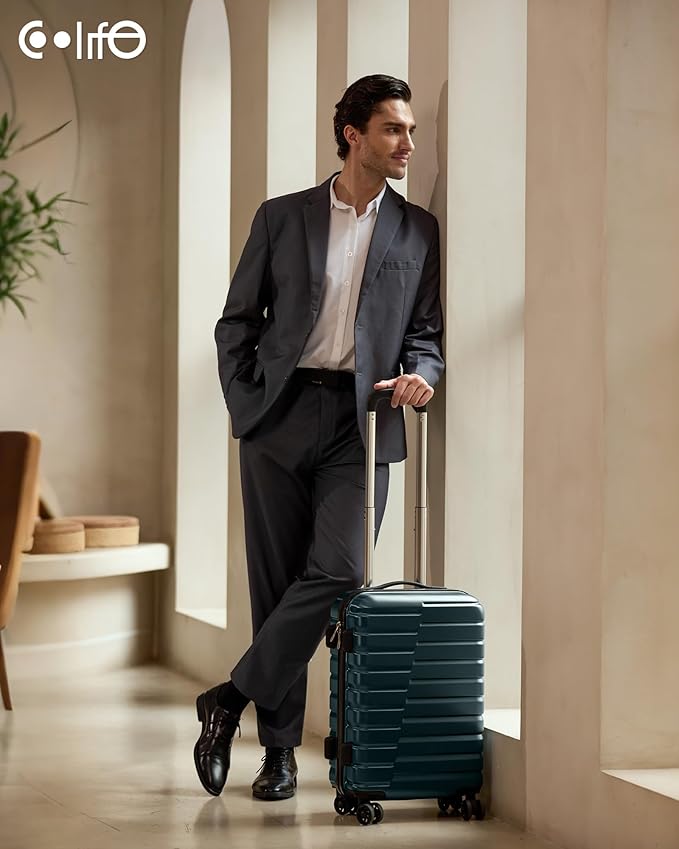 Coolife Carry On Luggage Airline Approved with Wheels Hard Shell Suitcase Spinner TSA Lock Telescopic Handle (20-inch-Teal blue)