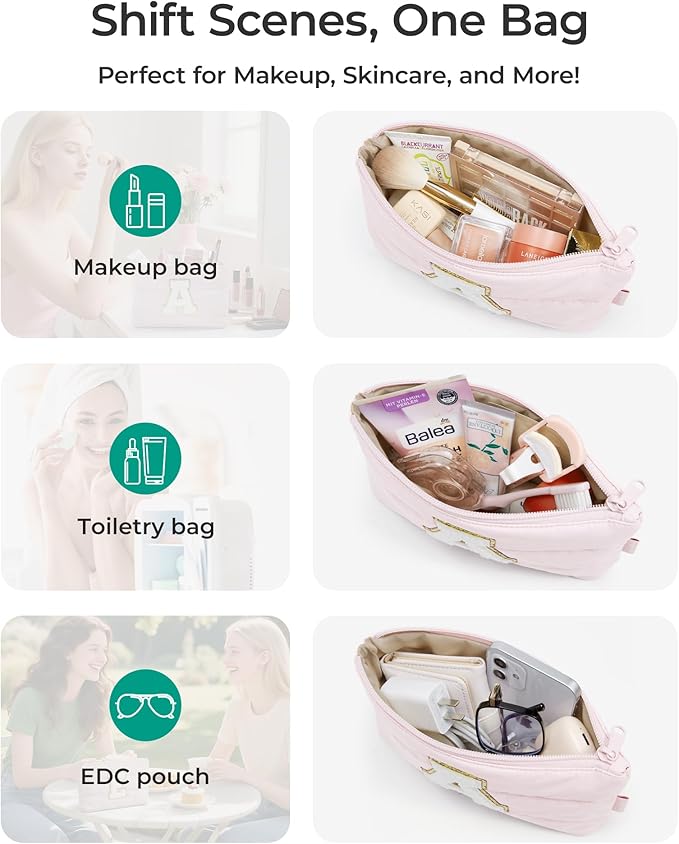 BAGSMART Personalized Makeup Bag with Initial, Pink Small Cosmetic Travel Organizer, Water-Resistant Pouch for Women & Teens for Bridesmaid Graduation (Initial-K, Small)