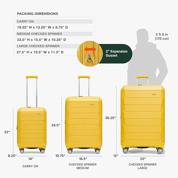 Traveler's Choice Pagosa Hardshell Expandable Luggage with Spinner Wheels, Yellow, 3-Piece Set (22/26/30)