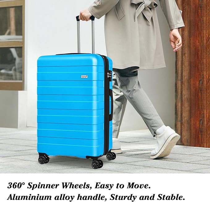 Zebra Luggage Sets 5 Piece, Lightweight Hardside Business Travel Suitcase Set with TSA Lock, Bonus Travel Backpack & Makeup Bag, 20/24/28 inch, Blue