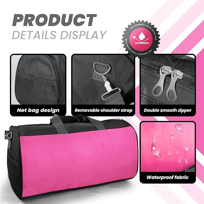 C&F BOGMOST Travel Duffel Bag Large Foldable Waterproof Gym Bag for Gym Beach Swim Bag Men Women Duffle Bag Lightweight Oxford Cloth Sports Bags-Pink