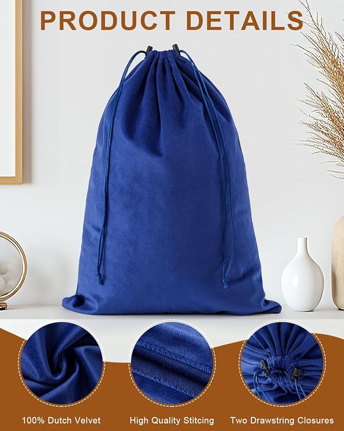 FantasyLife Shoe Bags for Travel, 17.3"x12.6" Washable Dust Bags for Storage & Packing, Flannel Shoe Pouch with Drawstring Closure for Purses, Handbags, Shoes & Toys (4, Palace Blue)